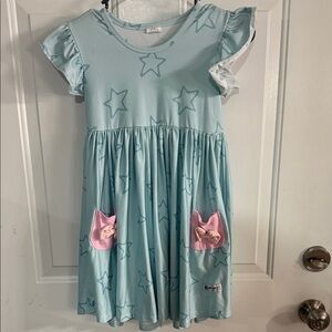 Kids Casual Star Print Dress - Blue